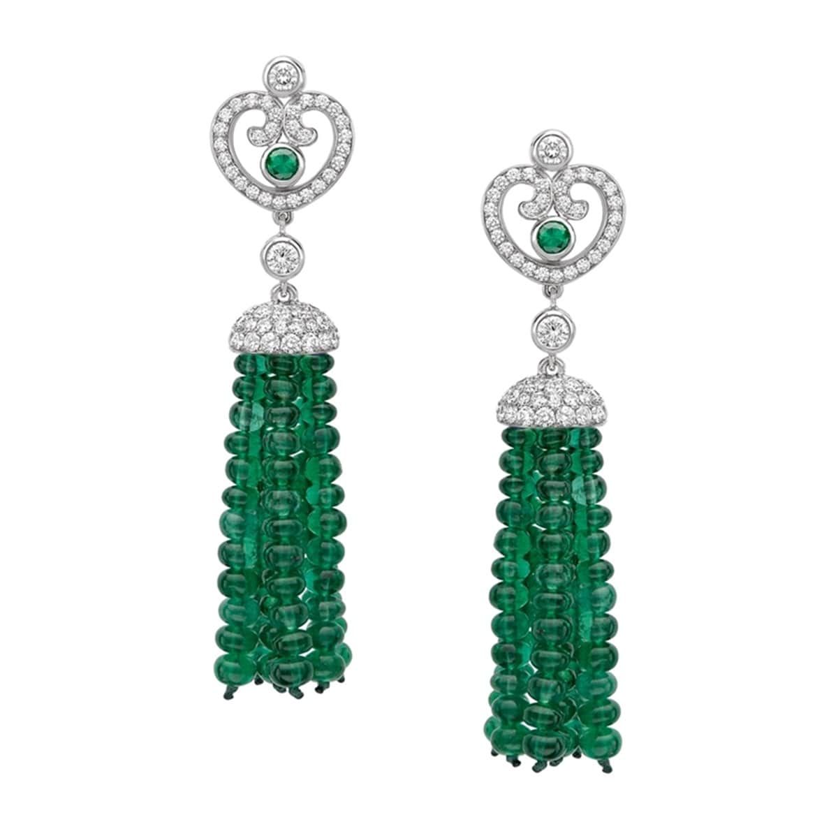 Imperatrice White Gold Emerald & Diamond Tassel Earrings