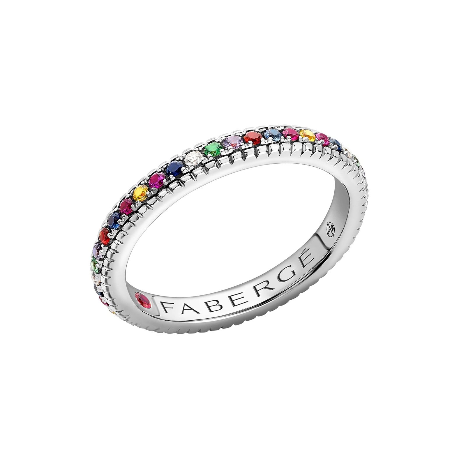 Colours of Love White Gold Multicoloured Gemstone Fluted Eternity Ring